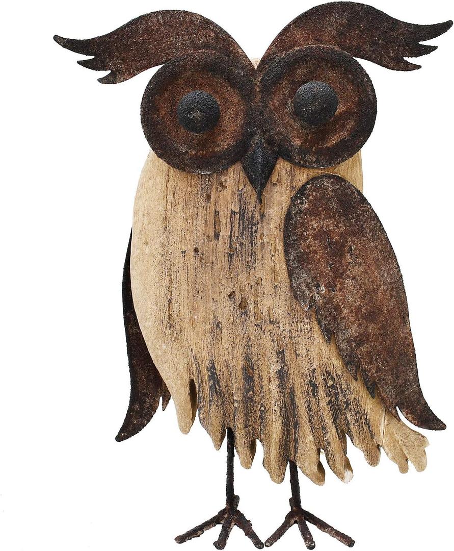 Wood Bird Figurine Home Decor Accent, Rustic Owl Statue Tabletop Decoration for Living Room Bedroom Office, Abstract Spring Summer Autumn Decor 