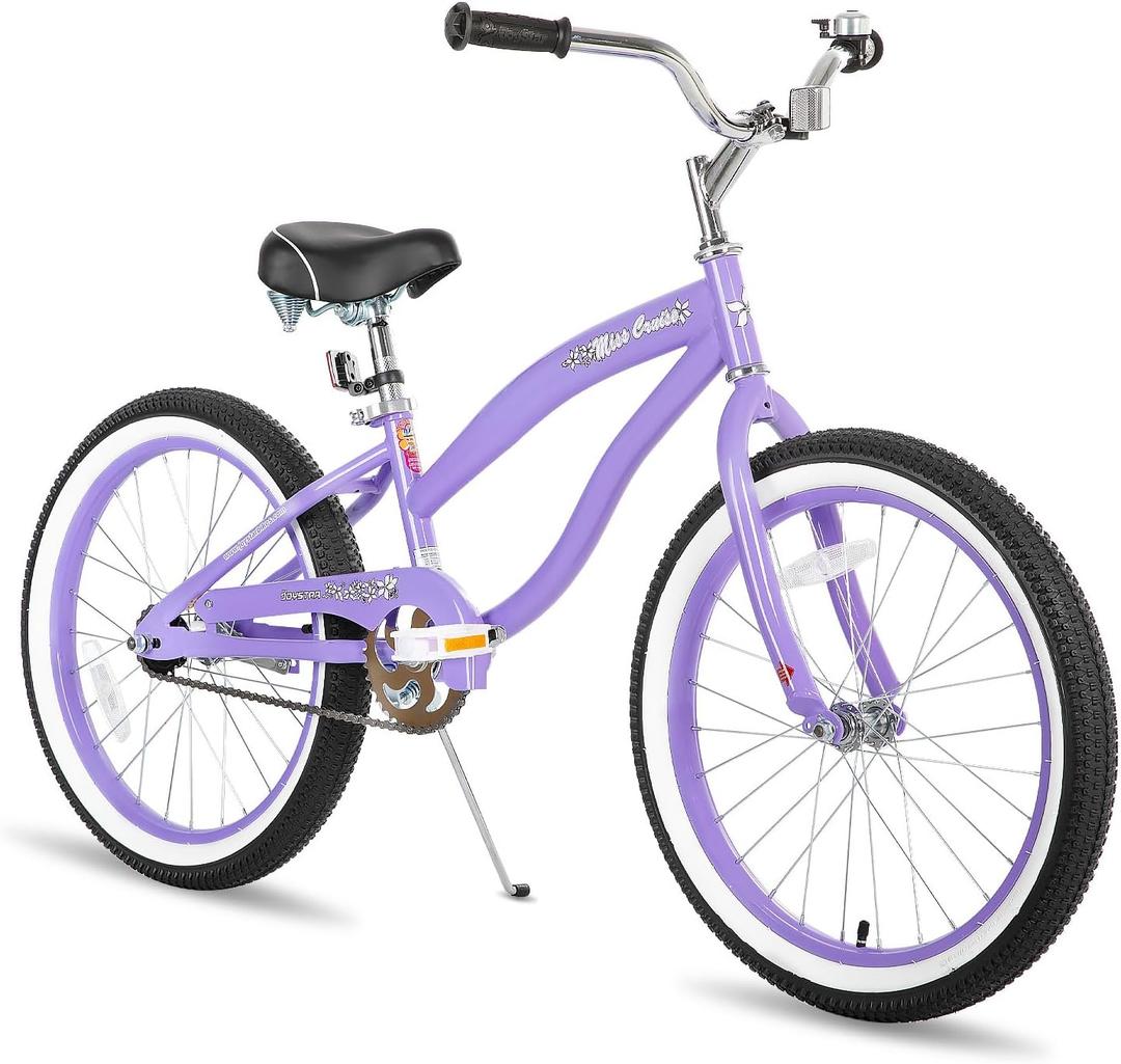 JOYSTAR 20 Inch Kids Cruiser Bike for Girls Ages 6-10 Years Old Single Speed Beach Cruiser 20in Kids Bike with Coaster Brake, Purple