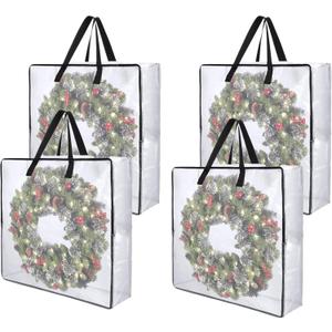 4 Pack Wreath Storage Bag, 26 Inches 90 L Wreath Storage Container, Reinforced Handles & Smooth Zippers, Foldable Large Storage Bags for Christmas/Seasonal Wreaths, Clothing, Bedding, Blankets, Toys