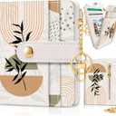 Jogjam Abstract Boho Leaves Rfid Ladies Wallet, Small Slim Thin Compact Credit Card Women Wallet, PU Leather Bifold Cash Zipper Coin Pocket ID Window for Female