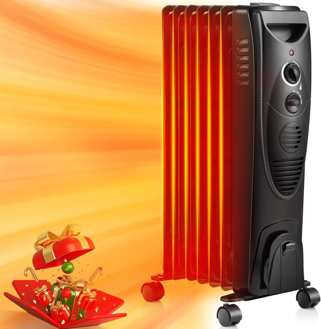 ZAFRO 1500W Oil Filled Radiator Heater, Electric Oil-Filled Radiant Heaters for Indoor Use, Space Heater with Tip-Over & Overheat Protection for Home(Black)