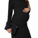 Smallshow Women's Knit Maternity Dress Long Sleeve Pregnancy Clothes Black L