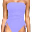 Yonique Women Strapless One Piece Swimsuit Tummy Control Bandeau Bathing Suit Cheeky Swimwear, Large 