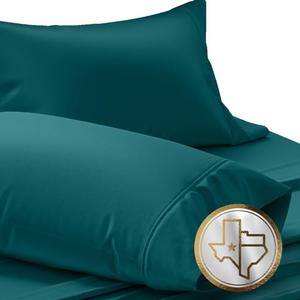 TEXAS LINEN CO. Luxury Egyptian Cotton King Teal Pillow Cases Set of 2-1000 Series Lonestar Lovin' Collection Pillowcases for Sleeping, Cooling Pillow Cover, Extra Long Staple Hotel Pillow Cases, 41"L x 21"W