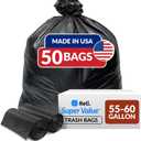 Reli. 55-60 Gallon Trash Bags Heavy Duty | 50 Bags | 50-60 Gallon | Large Black Garbage | Made in USA