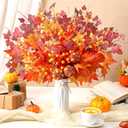 12 Pcs Pcs 20 Inch Fall Decorations Artificial Fall Flower Decor Maple Leaf Pumpkin Autumn Floral Picks Berry Stems Fake Flower Centerpieces for Table Thanksgiving Home Decor (Pumpkin)