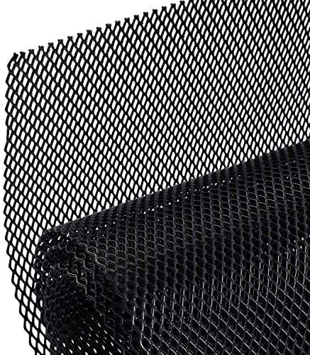 AggAuto Universal 40"x13" Car Grill Mesh - 100x33cm Aluminum Alloy Automotive Grille Insert Bumper 3x6mm Rhombic Hole, One of the Most Multifunctional Shape Grids Black