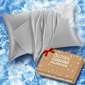 QUTOOL Cooling Pillow Cases for Hot Sleepers&Night Sweats, Ice Cool Pillowcases Queen Size Set of 2 for Hair Skin, Soft and Silky Luxury Cover with Envelope Closure, Gray, 20"x30"