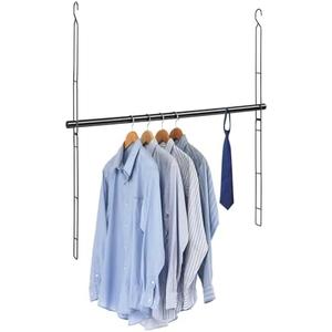 Closet Hanging Rod, 31.9in Wide Extension Closet Hanging Organizer, 6 Height Adjustable Hanging Closet Rods, Space Saving Heavy Duty Closet Rod for Hanging clothes and Towel up to 33.8 in Long, Black
