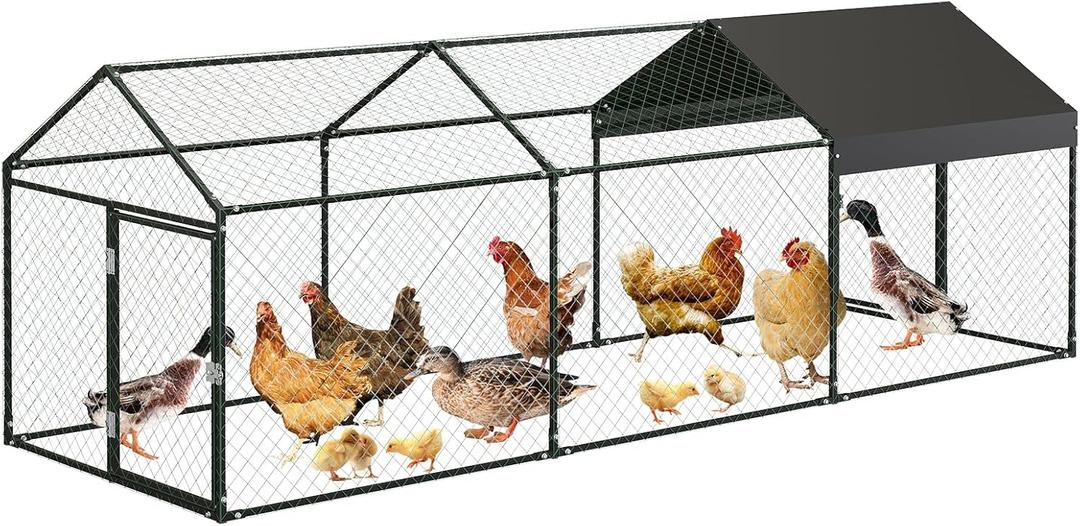 120"x40"x40" Large Chicken Coop, 3 Compartments Chicken Run with 2 Doors & Waterproof Cover, Walk in Poultry Cage for Hen, Rabbit, Duck, Goose, Black