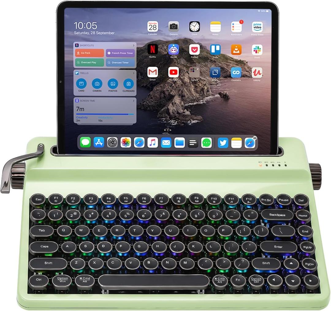YUNZII QL75 Wireless Typewriter Hot Swap Retro Mechanical Keyboard,Punk Round Keycaps,RGB Backlit QMK/VIA Programmable,Multi-Device Keyboard with 2.4GHz/Type-C/BT5.0 (Green, Onyx Switch)