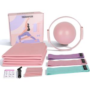 Home Pilates Kit, Pilates-Ring and Ball Set, Multiple Resistance Bands, Socks, Pilates-Essentials-Kit for Women (Pink-Starter Kit)