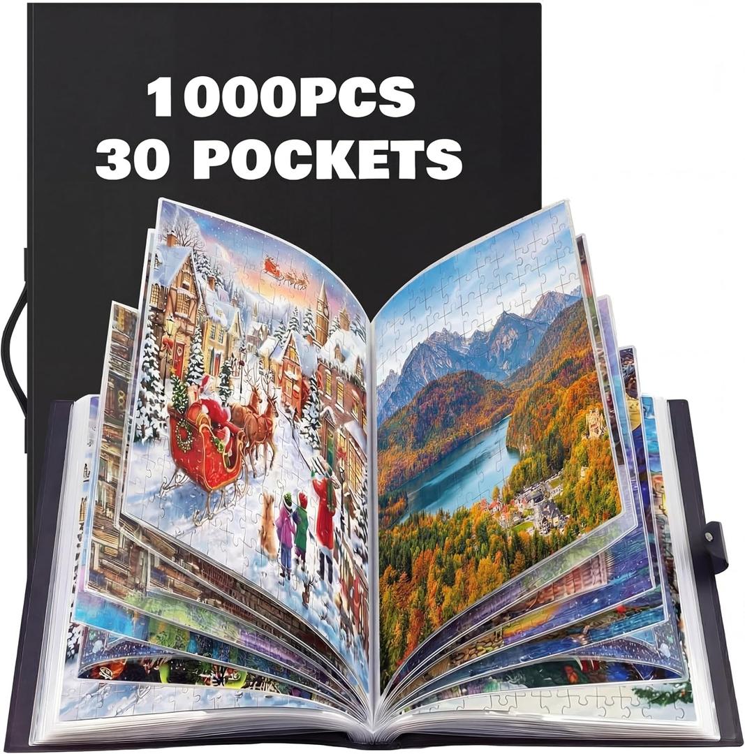 Feifeiya 30 Pockets Puzzle Storage Folder for 1000 Pieces Portable Large Capacity Jigsaw Book Holder for 60 Sets Puzzle Folder, Dustproof and Protective Jigsaw Accessories, Gift for Christmas