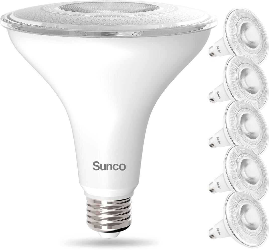 Sunco 6 Pack Outdoor Flood Light Bulb LED PAR38, Exterior Spotlight Bulbs, Weatherproof, 1050 LM, 13W (100W Equivalent), 4000K Cool White, Wet Rated, Dimmable, E26 Base UL (6 Count (Pack of 1))