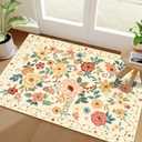 DUKINO 2x3 Rugs for Entryway, Floral Indoor Washable Door Mat, Non Slip Boho Small Rug for Kitchen, Soft Low Pile Front Door Throw Rug for Entrance, Bedroom, Kitchen, Laundry, Bathroom, Beige Yellow