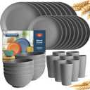 Teivio 32-Piece Kitchen Plastic Wheat Straw Dinnerware Set, Service for 8, Dinner Plates, Dessert Plate, Cereal Bowls, Cups, Unbreakable Colorful Plastic Outdoor Camping Dishes, Grey (Gray)