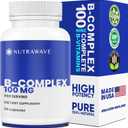 Nutrawave VITAMIN B COMPLEX 100, 9 Complete Bs - B1- B12 for Men & Women, Reduce Stress, Immune Support, Hair, Skin, Supports Energy Levels & Brain Function  Vegan - 60 Capsules / 2-month supply