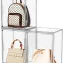Attelite Plastic Purse and Handbag storage Organizer for Closet, Clear Acrylic Display Case with Magnetic Door for Wallet, Book, Cosmetic, Clutch Organization 3 Pcs
