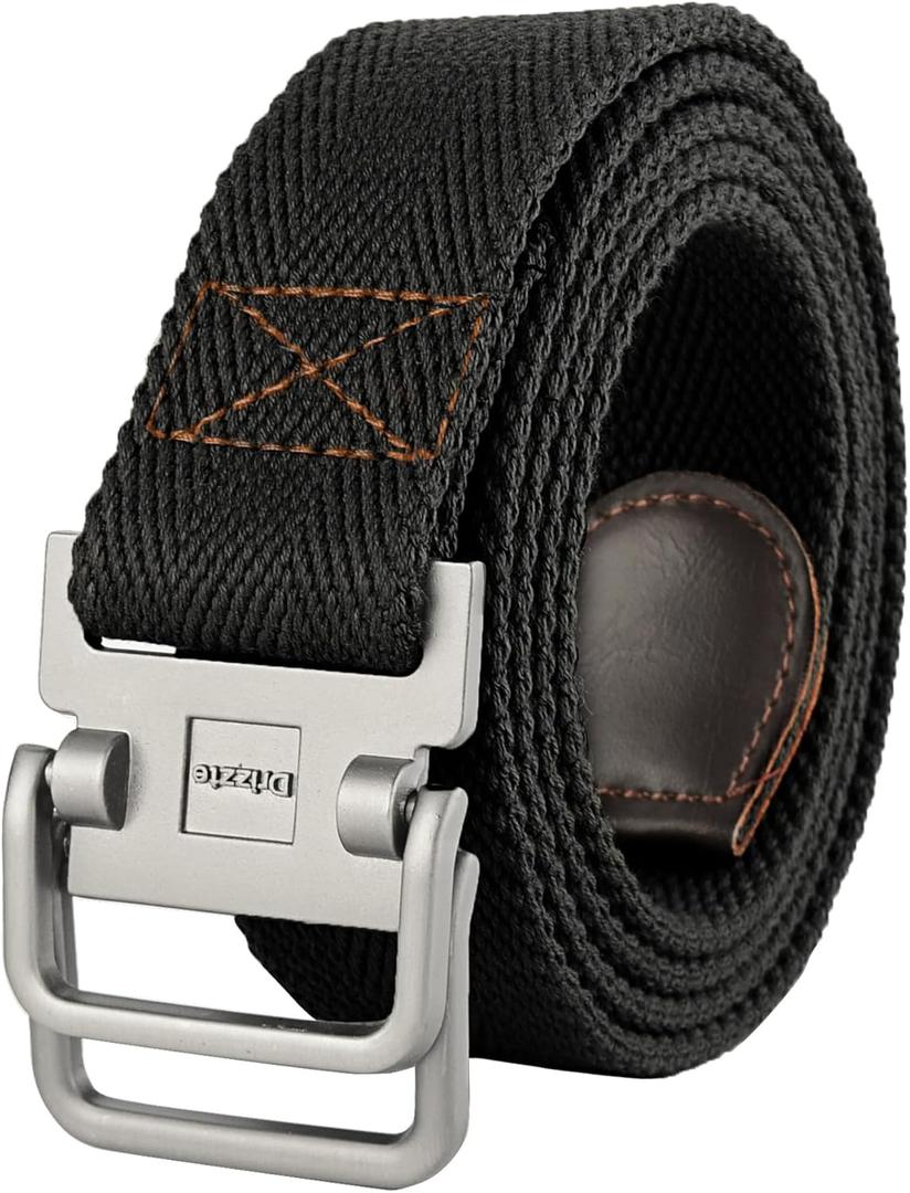 Plus Size 39-75'' Mens Belt Double Ring Canvas Web Fabric Belt Casual Work Tactical Black (67'' (waist 56-59))