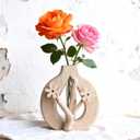 Artistic Wood Glass Vase,Wooden Base Cylindrical Flower Vase,Classic Boho Rustic Style for Fireplace Bedroom Kitchen Living Room Centerpieces Office Desk(Petite Vase)