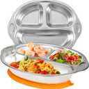 Stainless Steel Baby Suction Plates: Divided Plates for Babies & Toddlers, BPA-Free, Dishwasher Safe, Orange