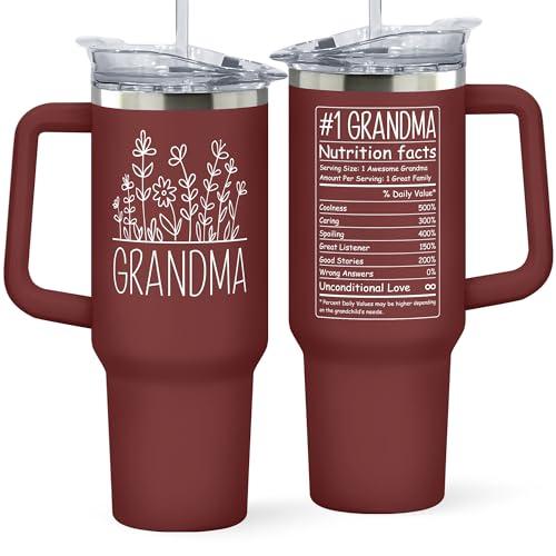 KatAndNat Grandma Gifts - Gifts for Grandma from Grandkids, Granddaughter, Grandson, Grandchildren - Birthday, Mothers Day, Christmas, First Time Gift Ideas for Grandmother - 40 Oz Red Tumbler No Straw