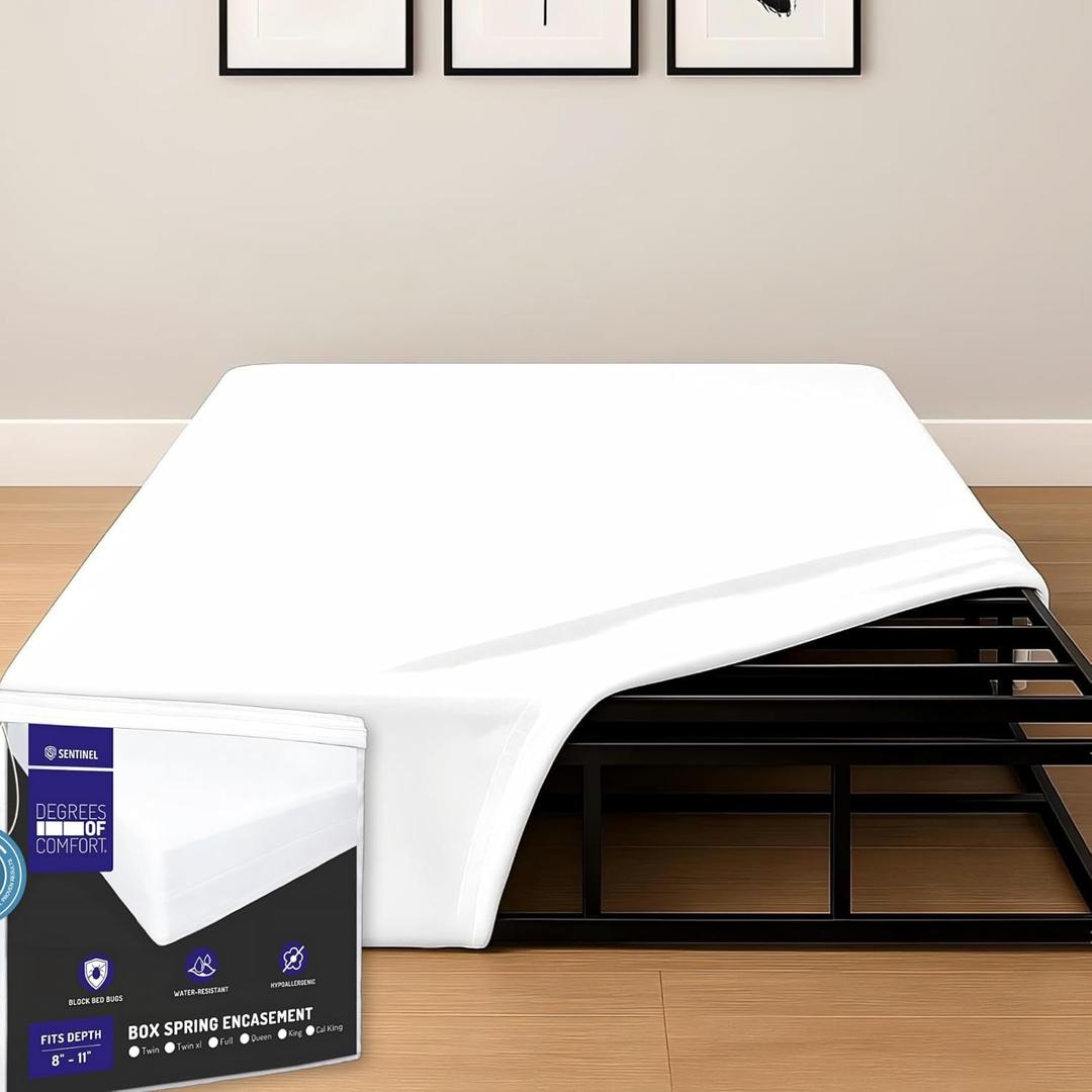 Degrees of Comfort Full Size Box Spring Encasement with Zipper - Bed Proof Dust Waterproof Six-Sided Cover, 8-11 Depth