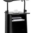 bimiti Mobile Lectern Podium Stand Height Adjustable Sit-to-Stand Desk with Tilting Desktop & Storage Cabinet Rolling Lectern Cart Laptop Desk on Wheels, Podium Stand for Classroom Church Home Office