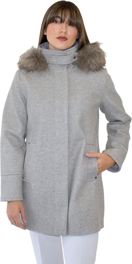 Nine West Women's Ah8261 - Nine West Mid-length Faux Wool Coat, Large