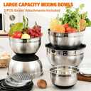 Thickened Heavy-Duty 26pcs Stainless Steel Bowl, Mixing Bowl Set with Lid, Grater Attachment, Non-Slip Bottom and Kitchen Gadget Set, Sizes 7, 4, 2.5, 2.0, 1.5, 1QT, Ideal for Mixing and Serving