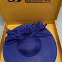 dressfan Church Fascinator Derby Hats for Women,20s 50s Linen Vintage Derby Hat for Church/Wedding/Cocktail/Tea Party, Blue