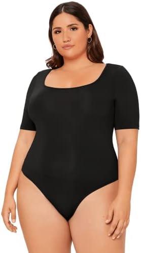 OYOANGLE Women's Plus Size Basic Short Sleeve Bodysuit Scoop Neck T Shirts Bodysuit.3XL