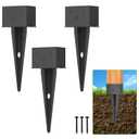 3 Pcs 4"x 6" Fence Post Anchor Ground Spike, 16.5" Heavy Duty Metal Fence Stake Post Bases (Inner Size 3.6"x5.6") with Black Powder Coated for Fence, Deck, Railing, Mailbox and Porch
