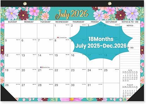 Comix 2025-2026 Floral Desk Calendar - 18 Month Desk Calendar (July 2025–Dec 2026) | 17"x12" Thick Paper with Classic Design for Office & Home Pack of