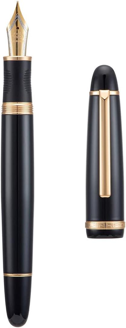 Jinhao X850 Fountain Pen Fine Nib with Converter, Black with Golden Clip Metal Writing Pen (Black Golden--X850)