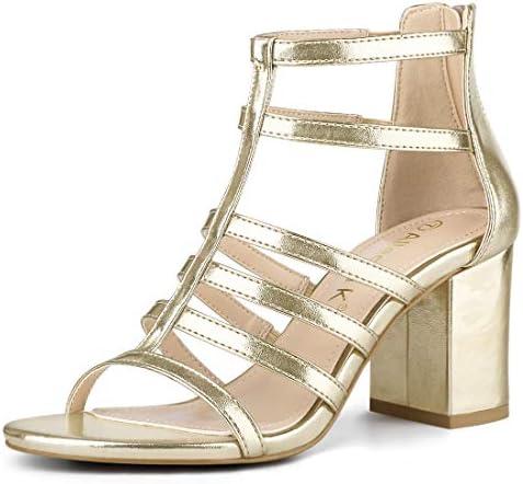 Allegra K Women's Cage Strappy Gladiators Chunky Heels Sandals, Size 9