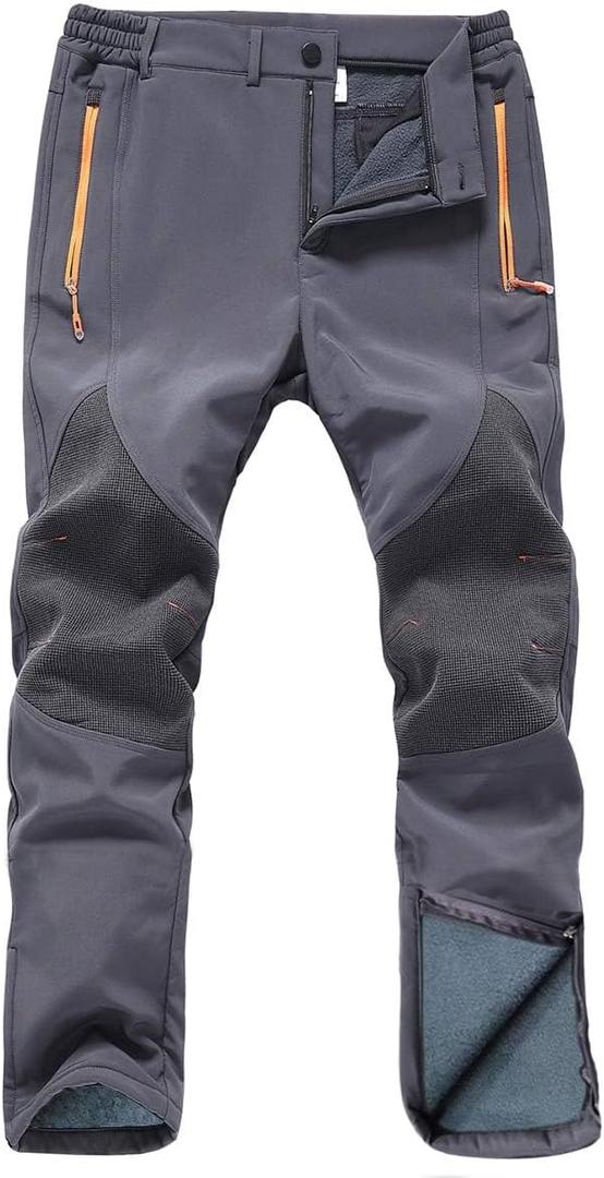 Gash Hao Mens Snow Ski Waterproof Softshell Snowboard Pants Outdoor Hiking Fleece Lined Zipper Bottom Leg (36W x 34L, Grey)
