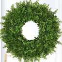 26 Inch Large Boxwoods Wreaths for Front Door Artificial Green Leaves Greenery Indoor Outdoor Wreath Home Decor Porch Window Wall Farmhouse Door Decorations Spring Summer Fall All Seasons