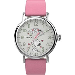 Timex x Peanuts Unisex Waterbury Standard 40mm Watch (Pink/Silver-Tone/White)