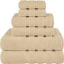 American Soft Linen Luxury 6 Piece Towel Set, 2 Bath Towels 2 Hand Towel 2 Washcloths, 600 GSM 100% Cotton Turkish Towels for Bathroom, Beige Towel Sets
