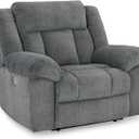 Signature Design by Ashley Tip-Off Power Recliner with Adjustable Headrest, Attached Cushions, Fabric Upholstery, USB Port, 52" W x 42" D x 45" H, Gray (Grey)