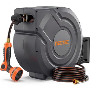 Upgraded Retractable Garden Hose Reel 1/2" x 130 ft Any Length Lock 9 Pattern Nozzle Wall-Mounted Automatic Slow Return 180 Swivel UV Resistant Heavy Duty Hose Reels for Outside 