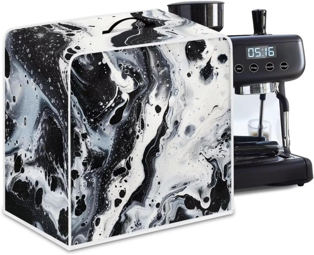Marble Coffee Maker Cover Protector with Top Handle Washable Dustproof Small Kitchen Appliance Protector, L, Marble Print