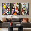 Framed Picasso Wall Art for Living Room, Large Set of 3 Pices Abstract Famous Paintings Canvas Artwork for Walls, Mid Century Modern Colorful Art Prints for Office Wall Decor - Big Size Total 30"x60"