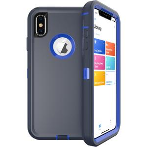 Case for iPhone Xs Max, Heavy Duty Shockproof Dustproof 3 in 1 Rugged Protective Bumper Cover, Military Grade Drop Protective Phone Case (Blue)