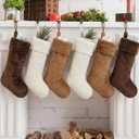 6 Pack 18 Inch Neutral Christmas Stockings Rustic Brown Tan Beige Fur Stocking Ornaments Soft Plush Farmhouse Stockings for Christmas Tree Fireplace Family Holiday Party Decoration
