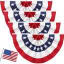 3x6 Ft American Pleated Fan Flag 4pcs with US Flags and Flag Pole, Patriotic Half Fan Bunting Flag Outdoor for Red White and Blue Decor 4th of July 250th Anniversary Memorial Day Decor
