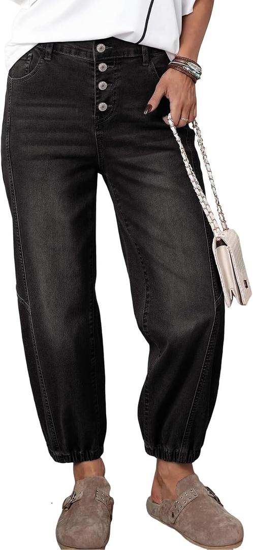Dokotoo Harem Jeans for Women Button Front Casual Trendy Loose Fit Baggy Denim Pants with Pockets