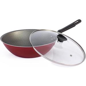 Generic Nonstick Wok Pan with Lid, 11 inch, Starflon Max, PFOA Free, Tempered Glass, Heat Resistant Handle, Dishwasher Safe, Gas Stove