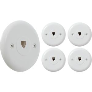 Newhouse Hardware 1-Port Round Telephone Jack Wall Plate, 6P4C, for RJ11 telephone cables, Single Gang, 4-Pack, White (RPWP-WH-05)